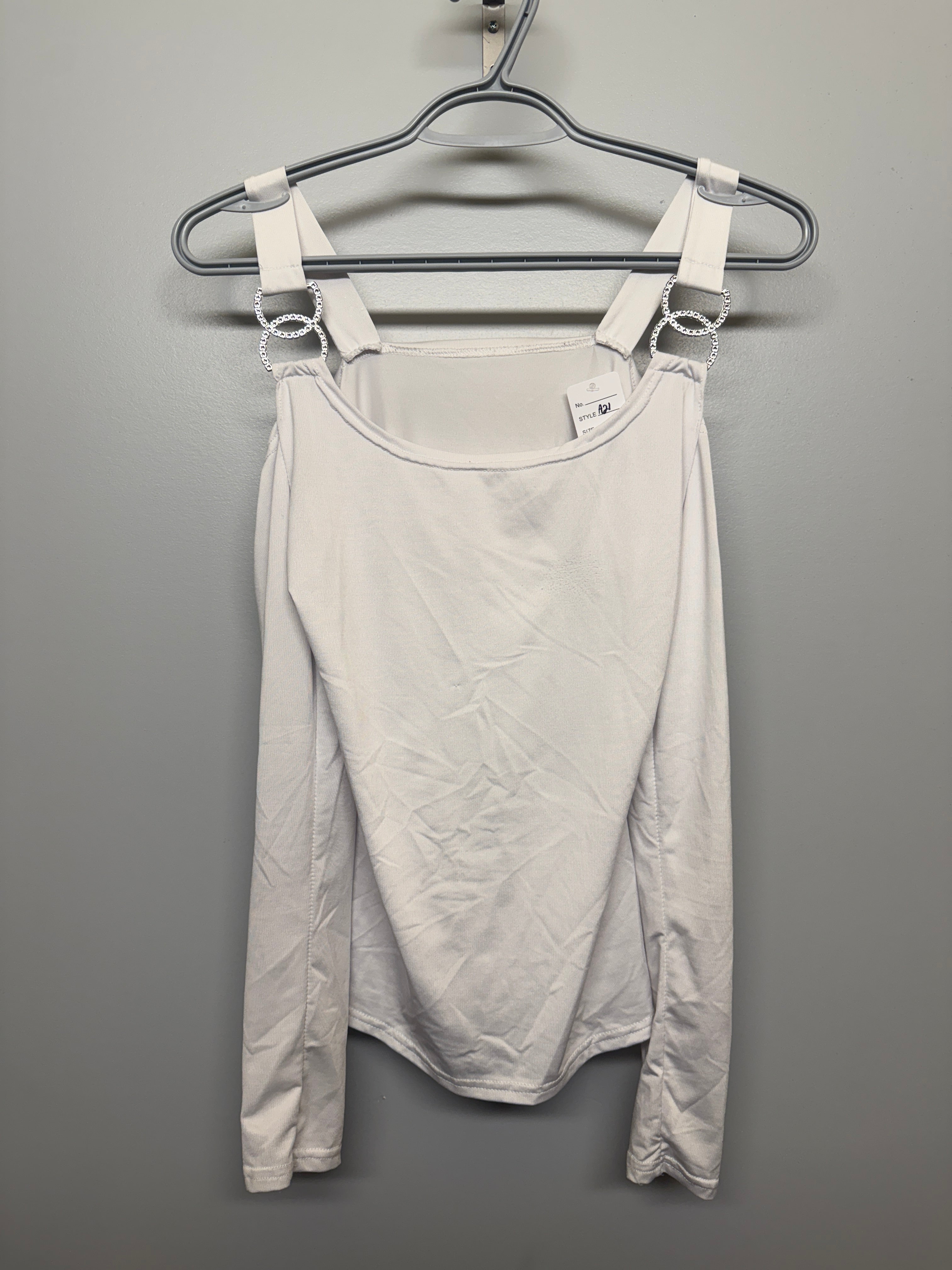 White Cold Shoulder Rhinestone Long Sleeve Shirt