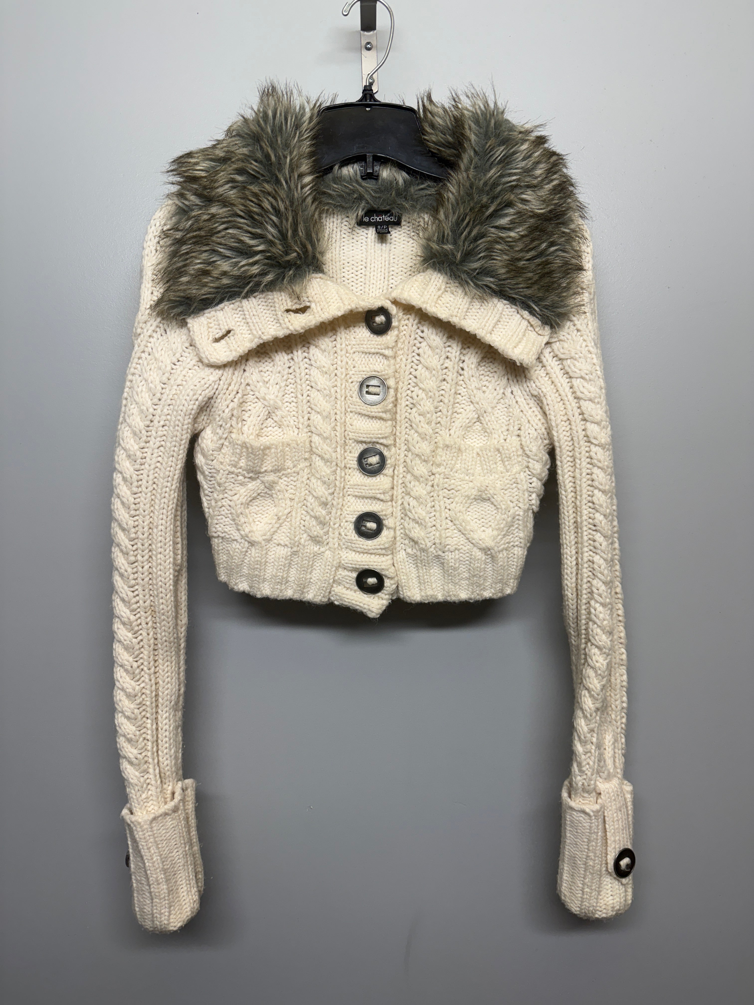 Le Chateau Wool Knit Fur Lined Cropped Cardigan