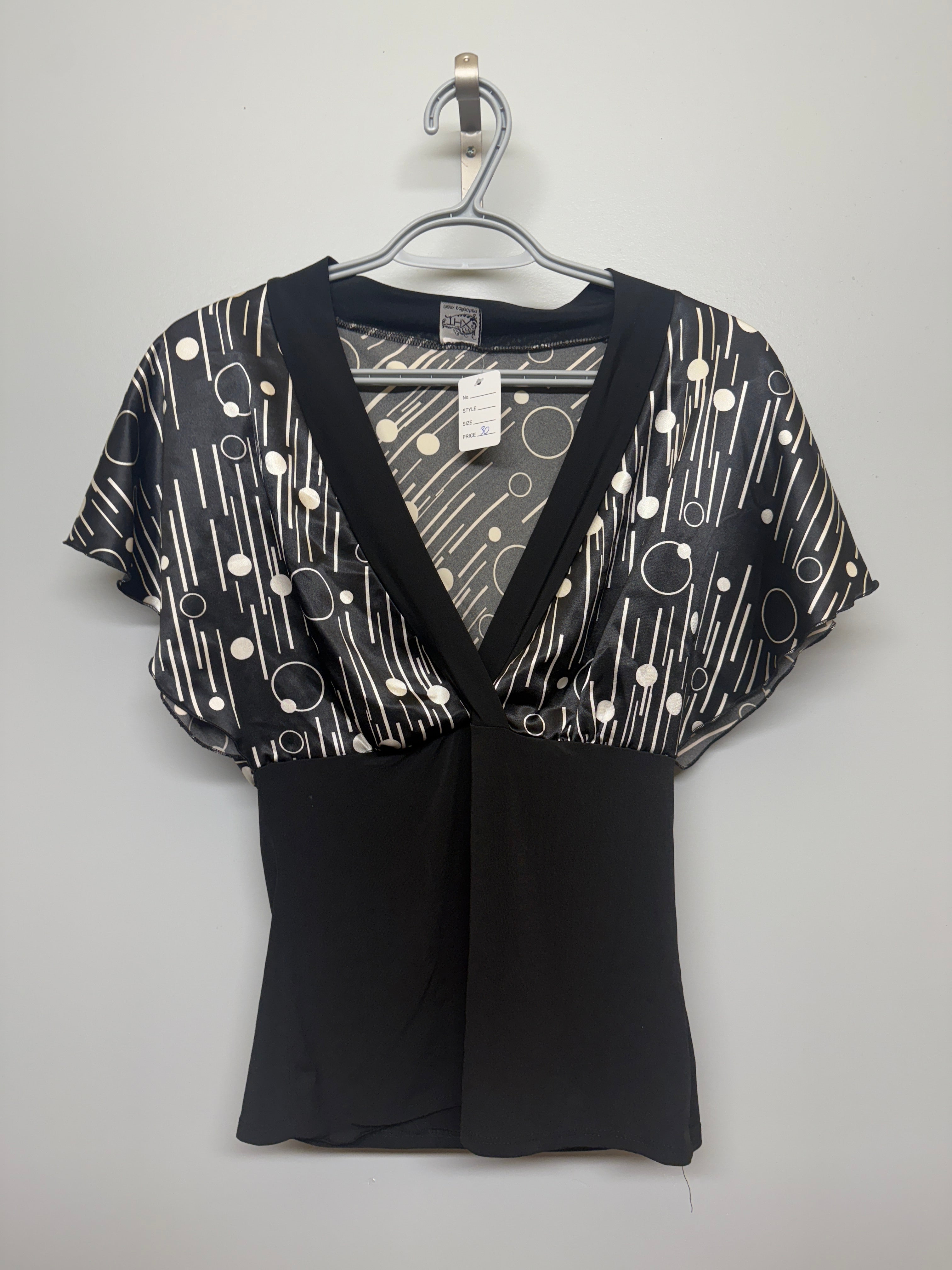 Vintage THX Black Satin Patterned Fitted Shirt