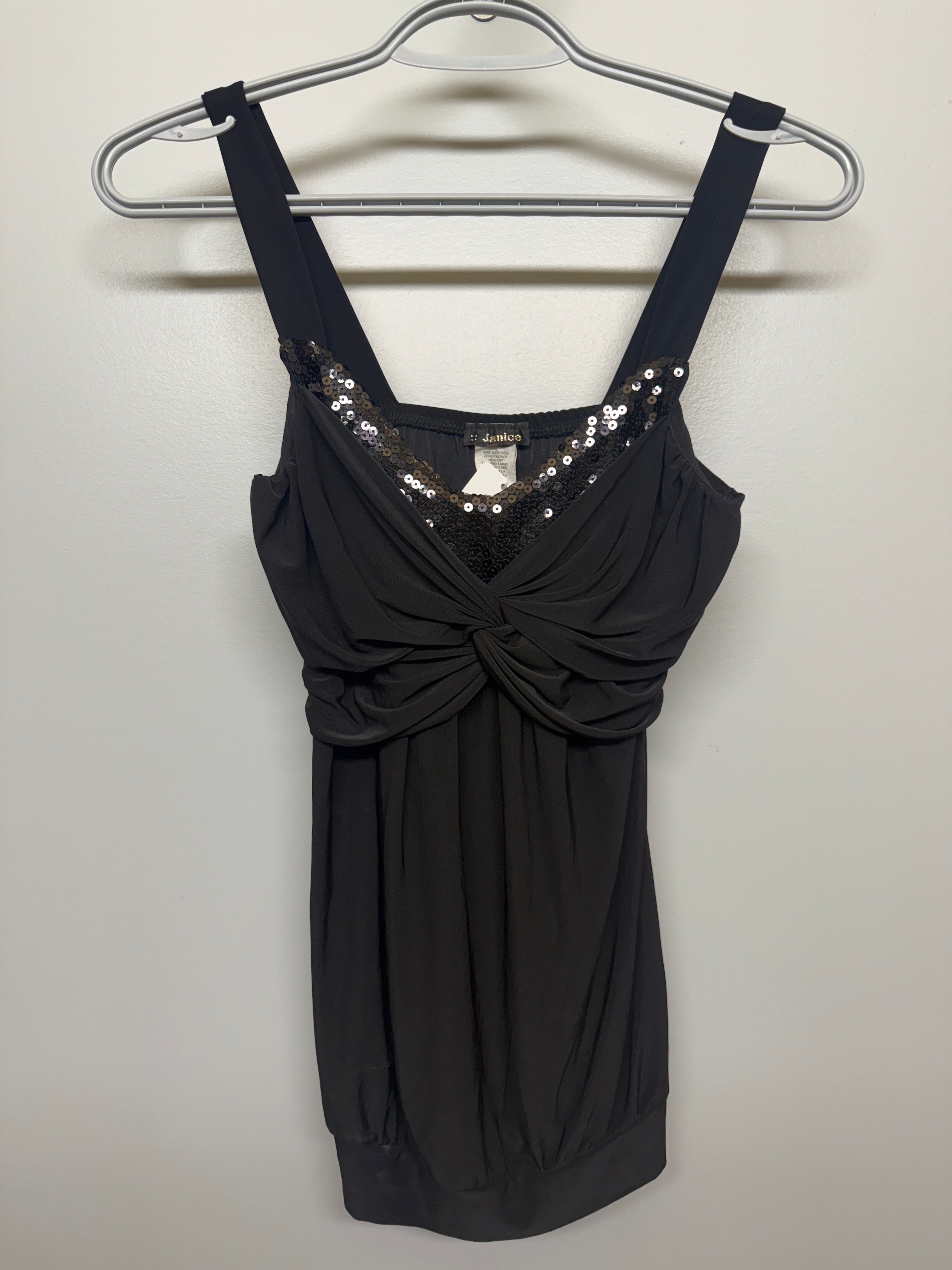 Black Sequin Twisted Tank