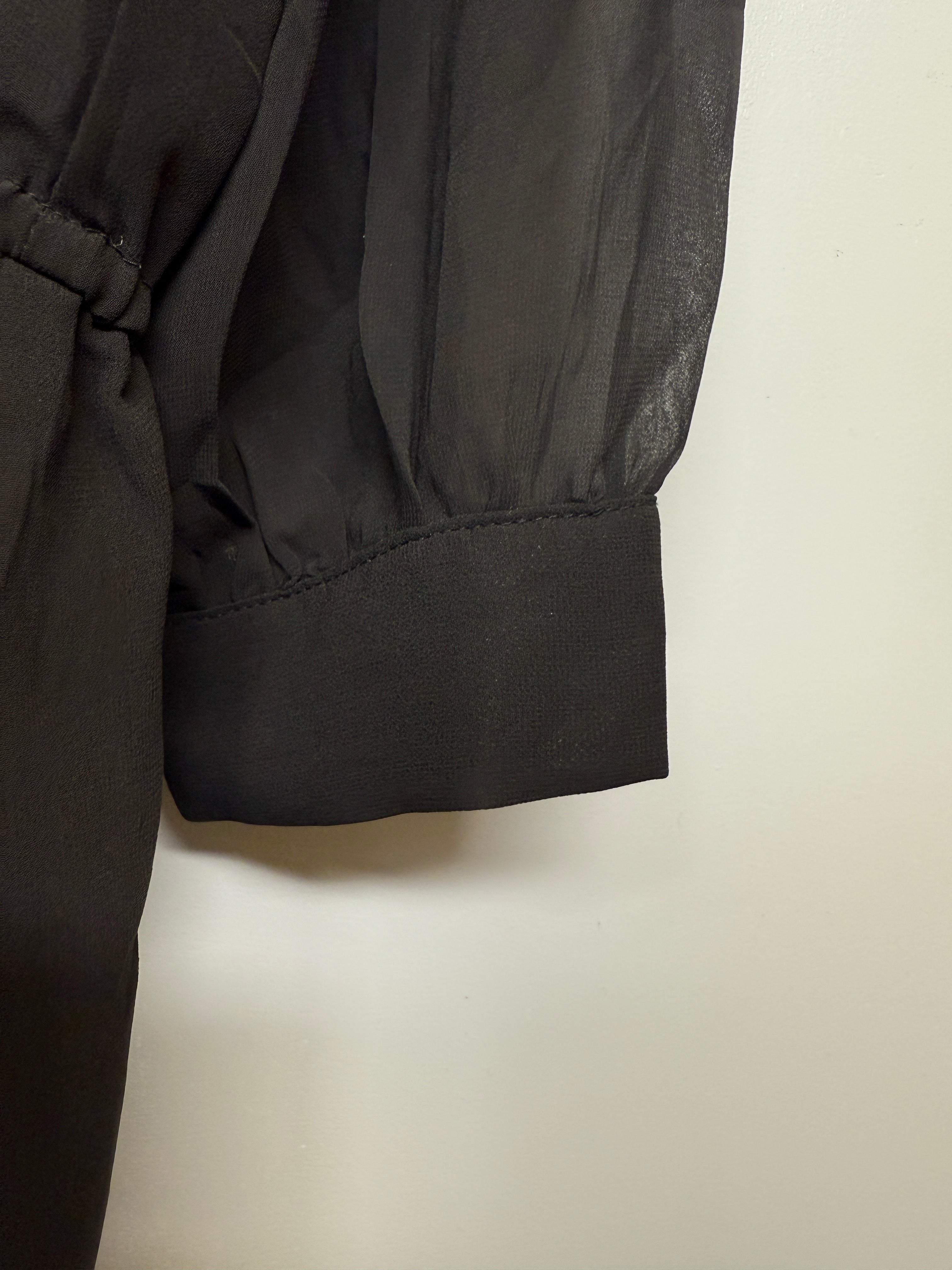 Fun & Flirty Black See Through Beaded Shoulders Open Back Shirt SIZE L