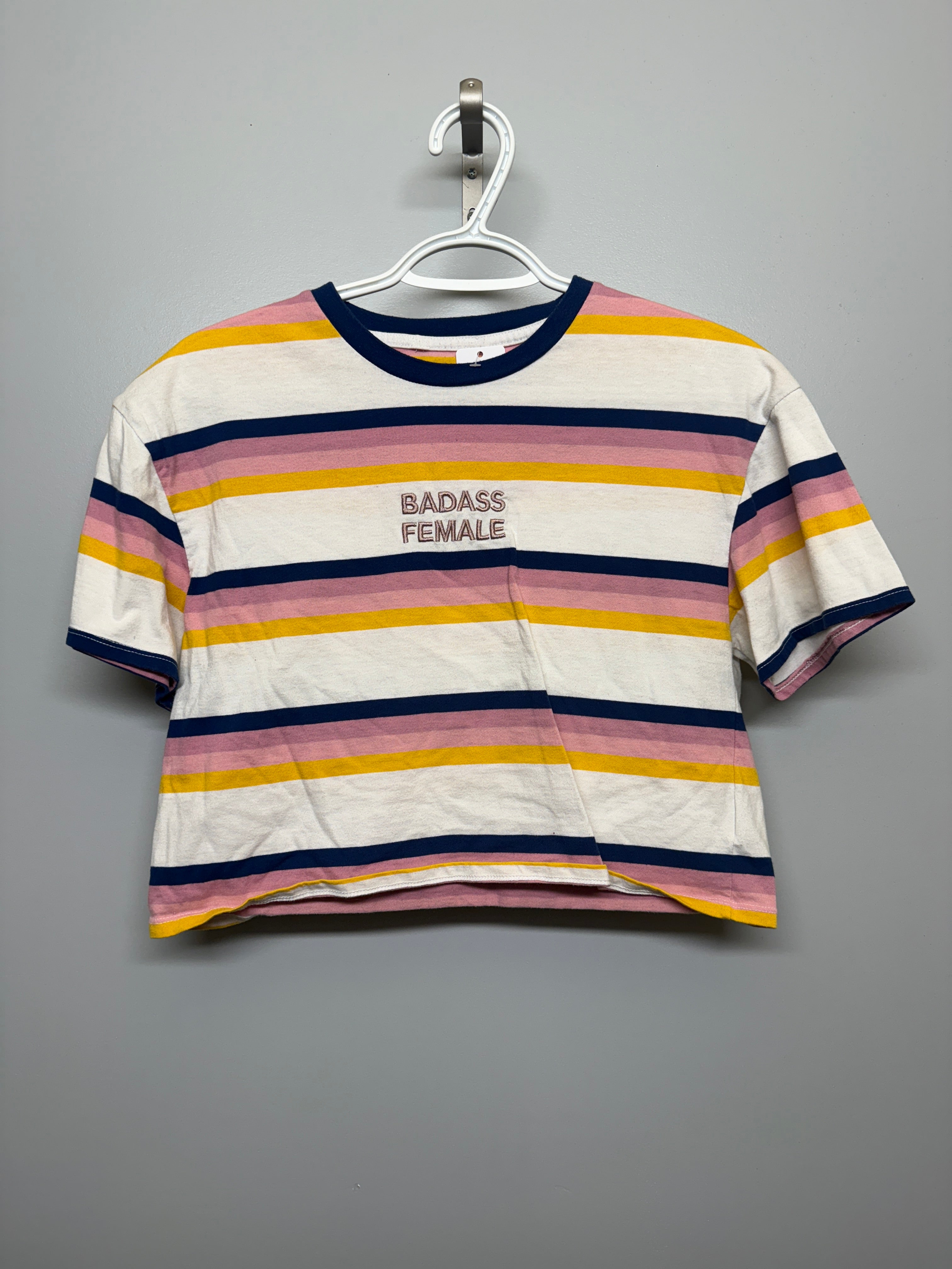 'Badass Female' Striped Crop Top