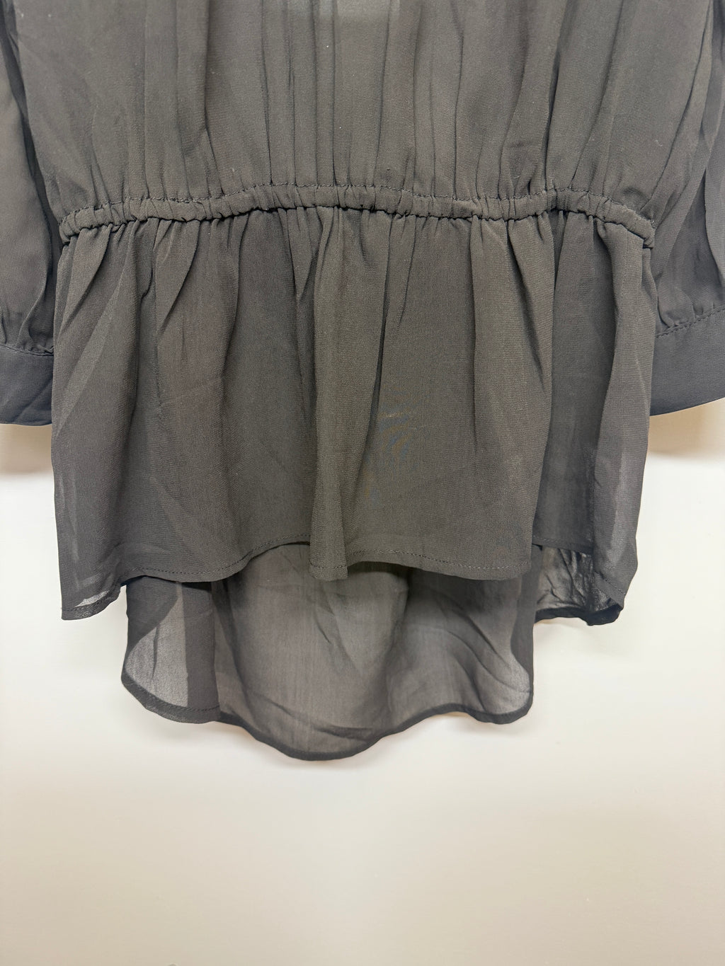 Fun & Flirty Black See Through Beaded Shoulders Open Back Shirt SIZE L