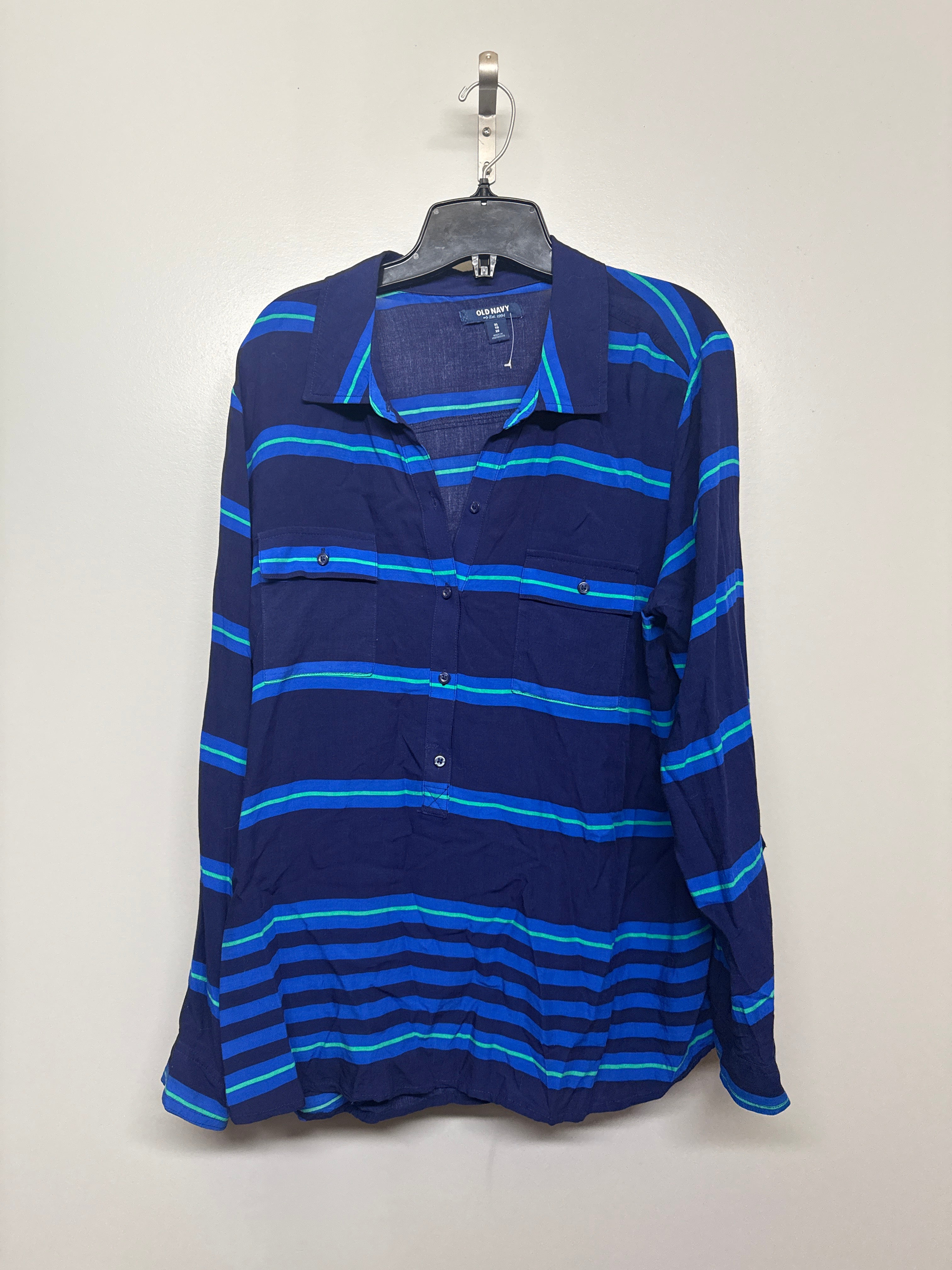 Old Navy Blue Patterned Long Sleeve Button Shirt