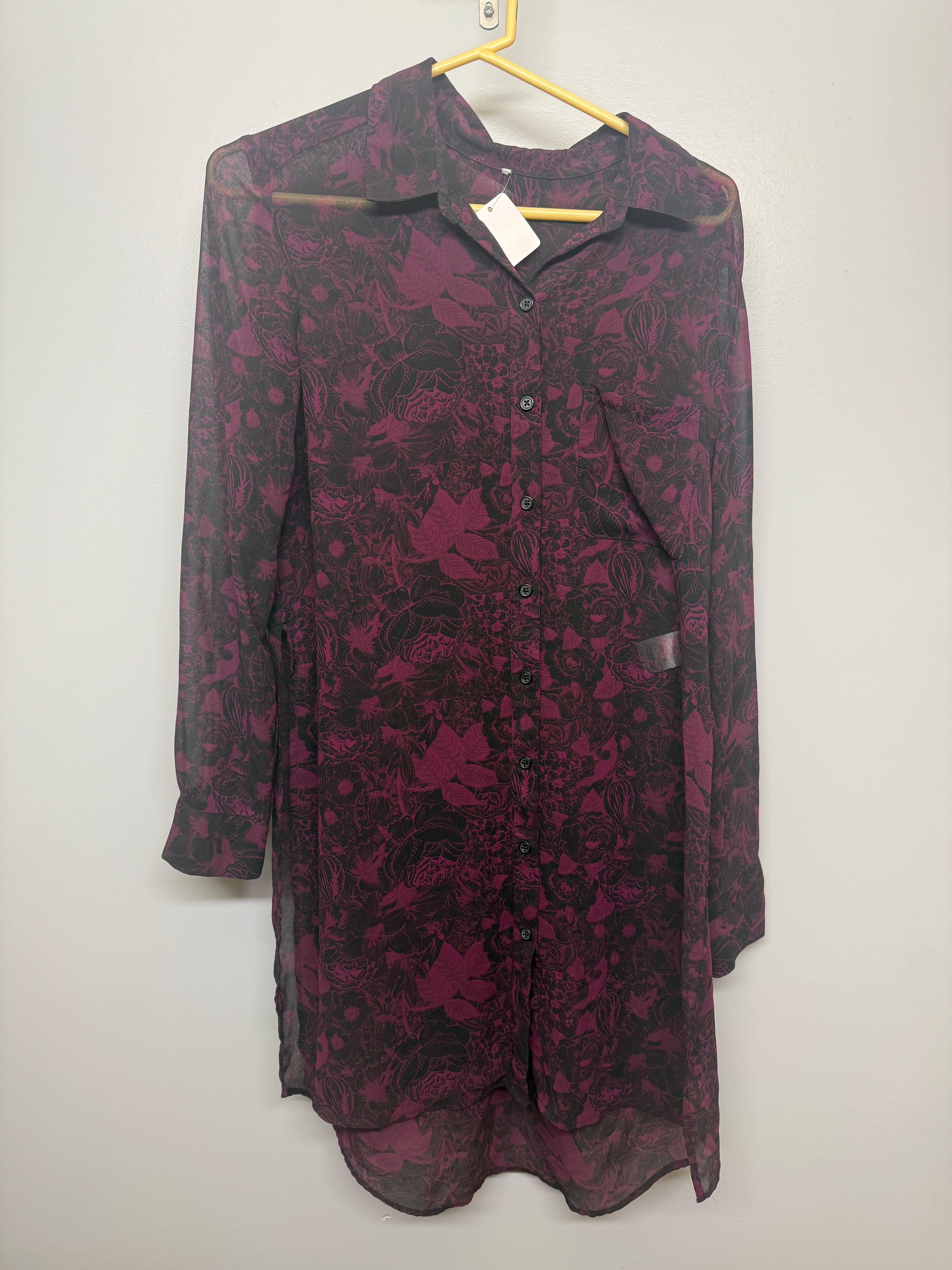 Lightweight Purple Patterned Long Sleeve Blouse