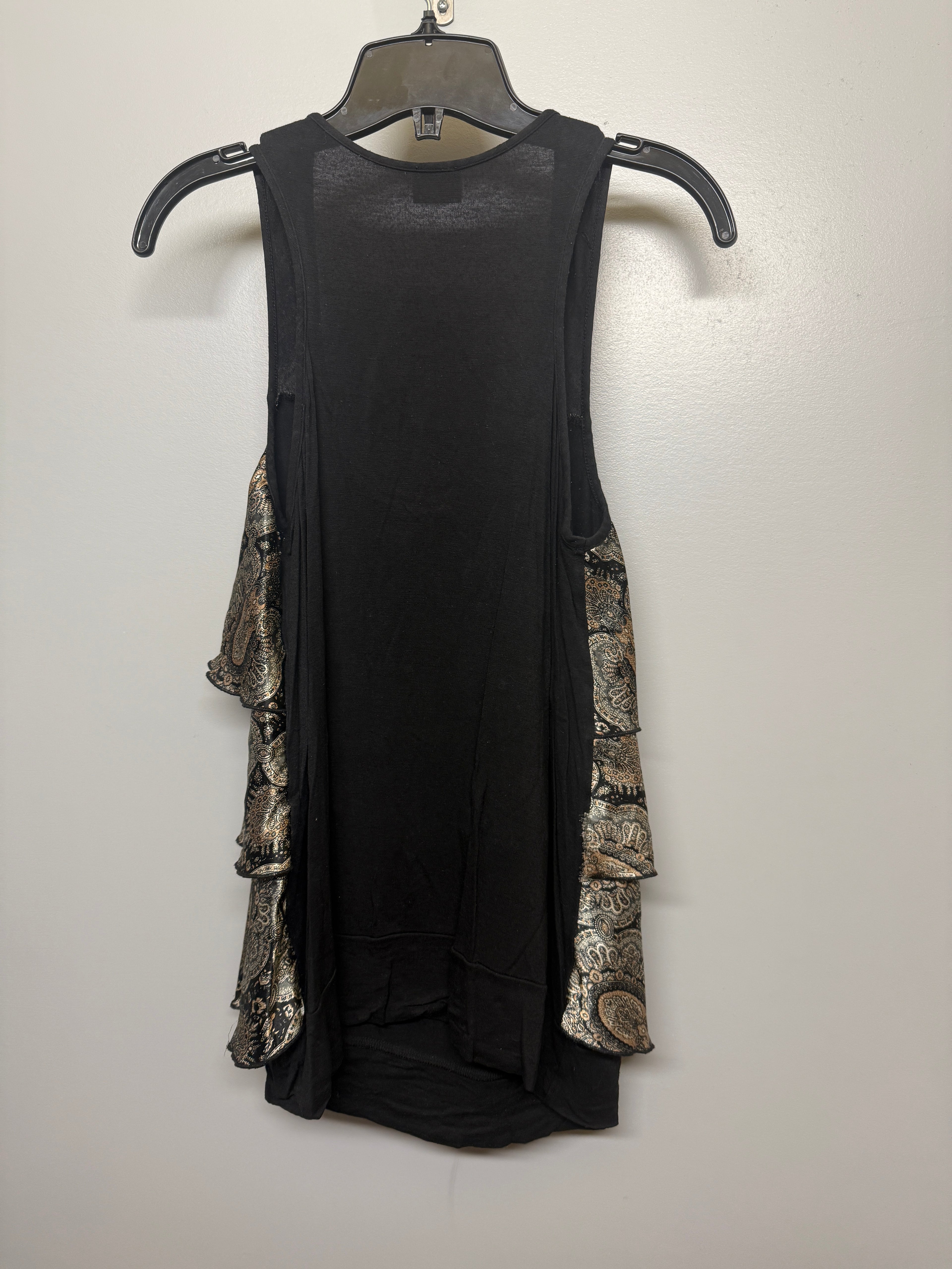 Suzy Shier NWOT Shiny Tiered Layered Black and Gold Sleeveless Shirt SIZE