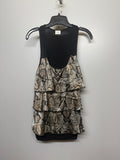 Suzy Shier NWOT Shiny Tiered Layered Black and Gold Sleeveless Shirt SIZE