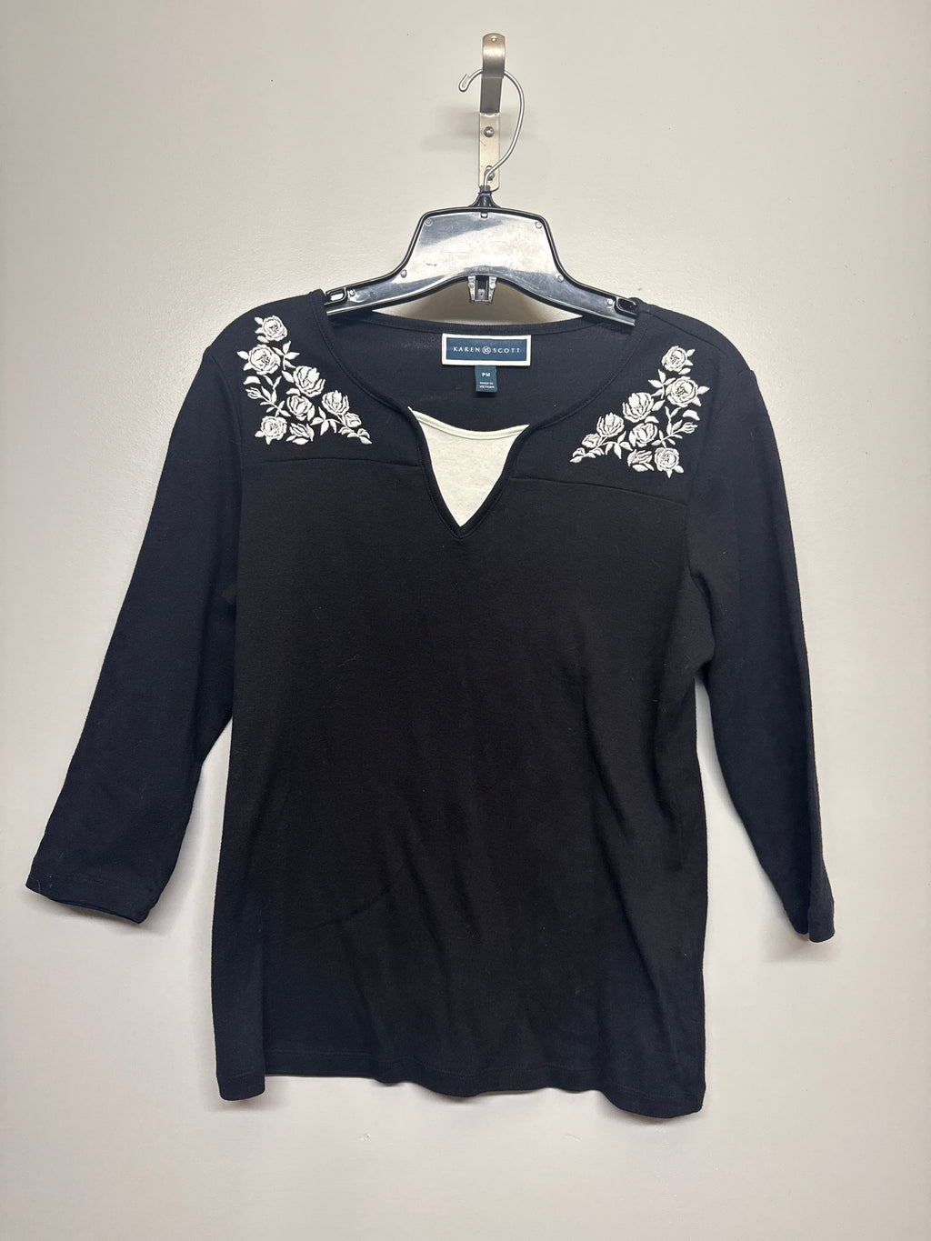 Karen Scott White Rose Embroidered Shirt