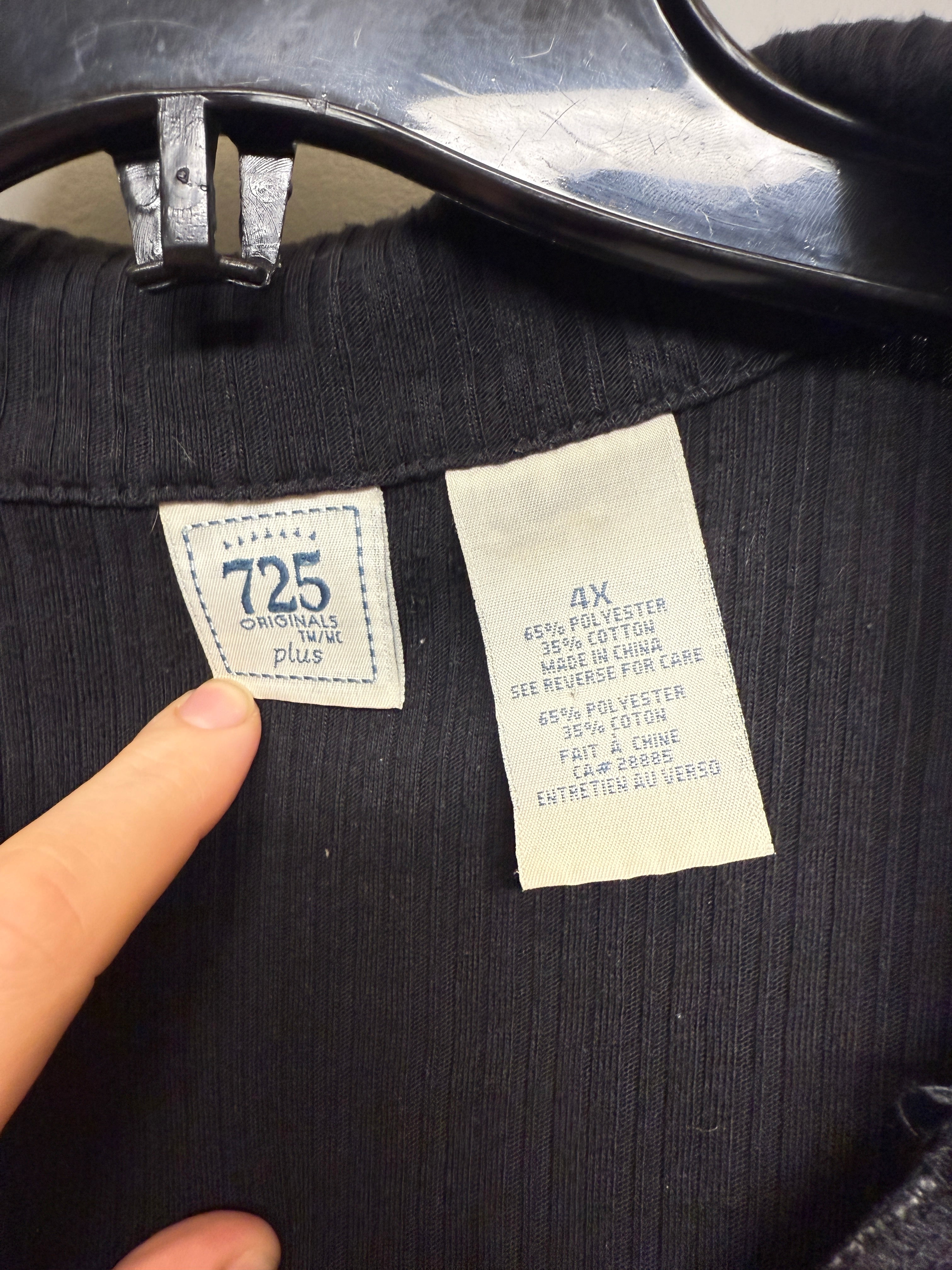 725 Sleeveless Ribbed Eyelet Black Shirt SIZE 4X