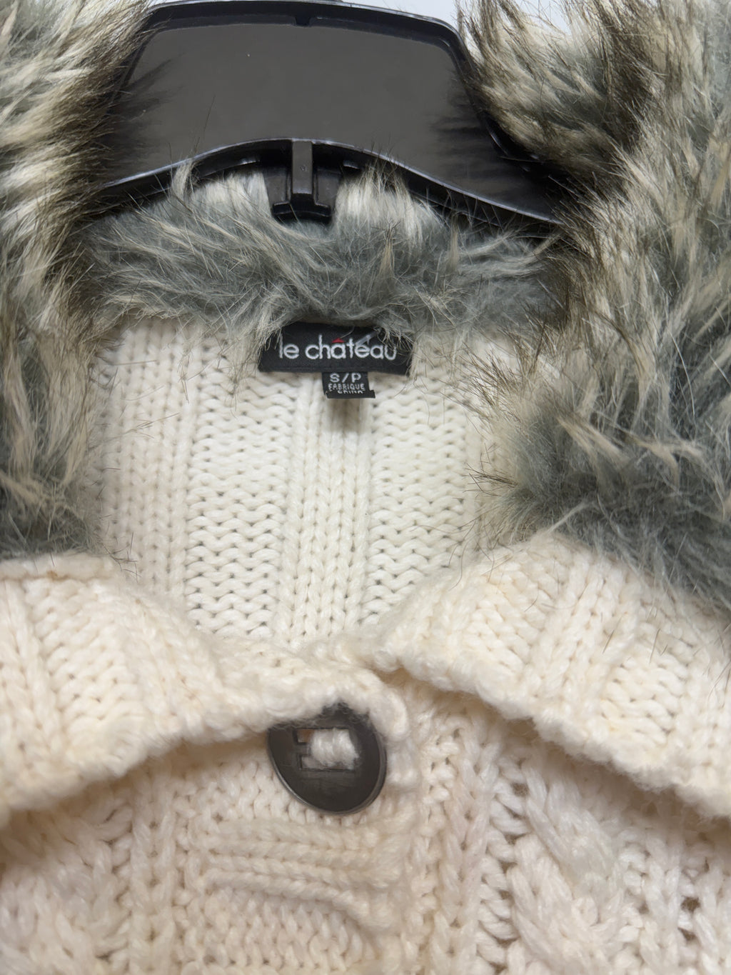 Le Chateau Wool Knit Fur Lined Cropped Cardigan