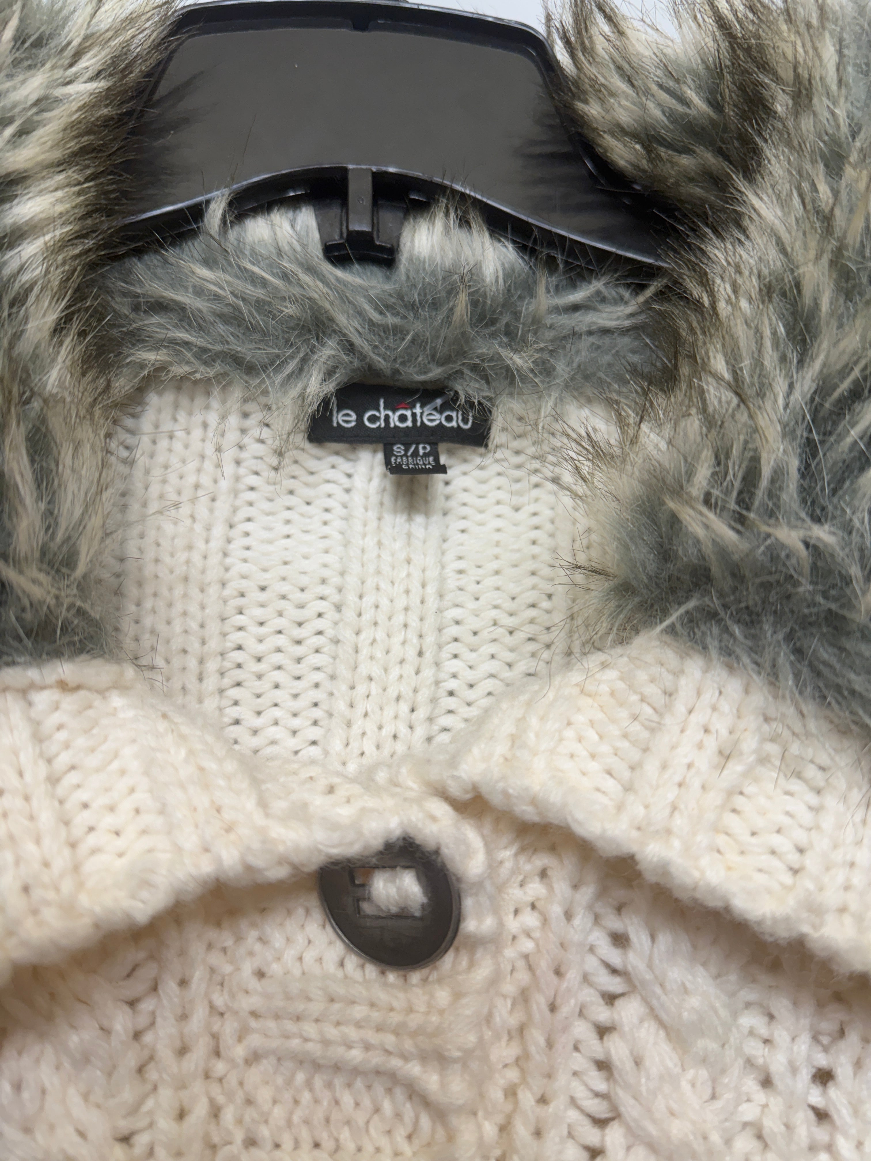 Le Chateau Wool Knit Fur Lined Cropped Cardigan