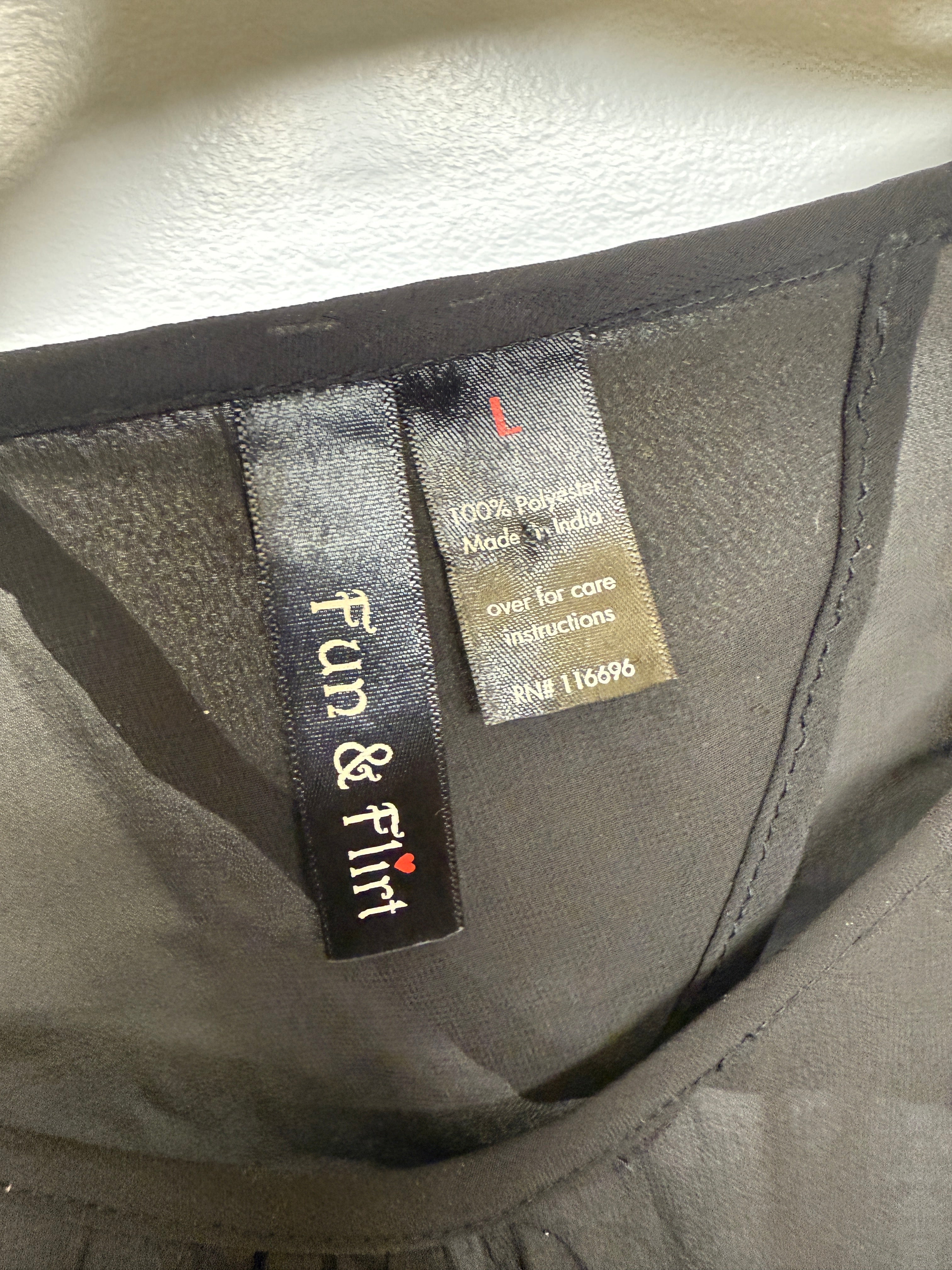 Fun & Flirty Black See Through Beaded Shoulders Open Back Shirt SIZE L