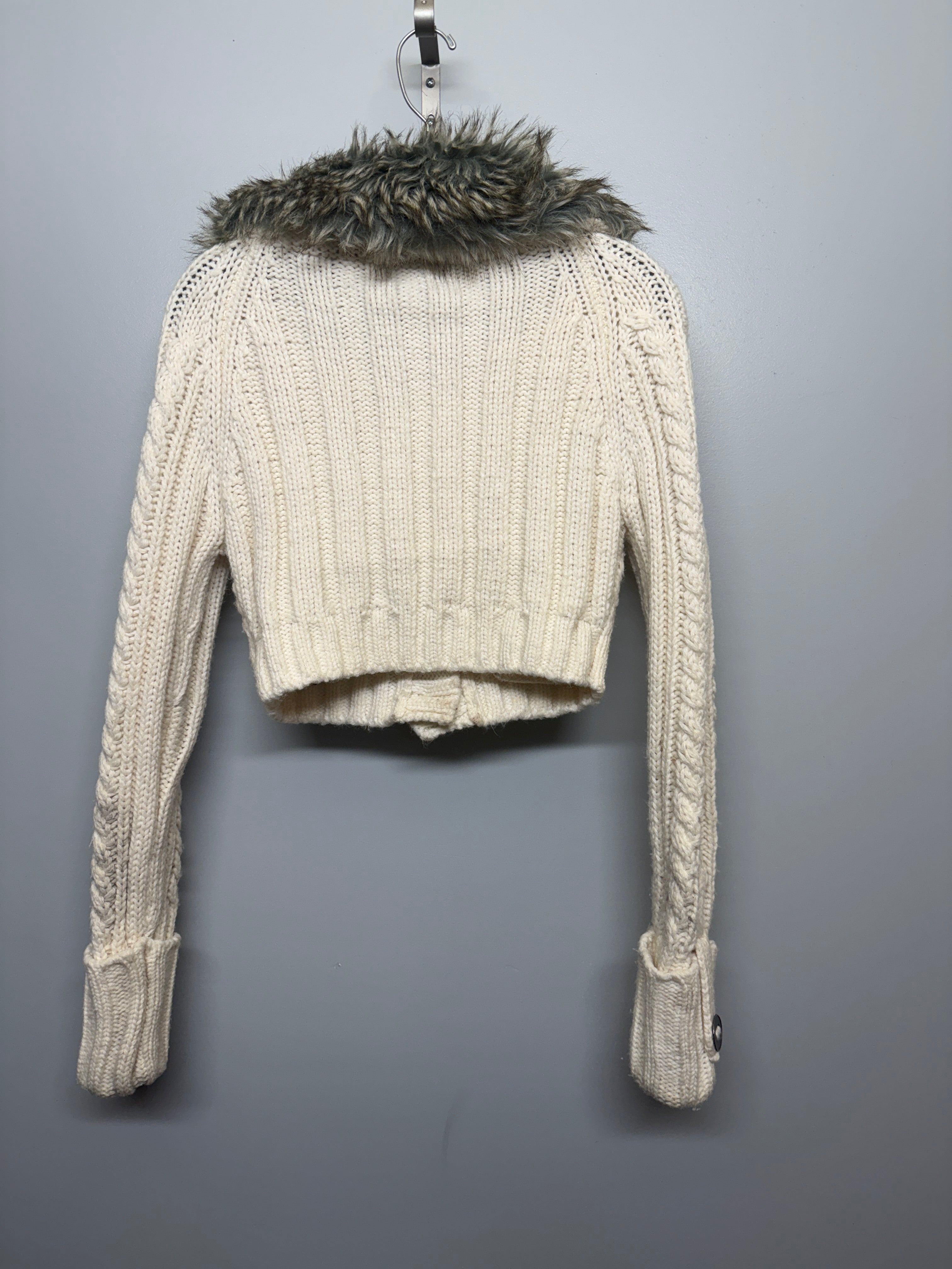 Le Chateau Wool Knit Fur Lined Cropped Cardigan