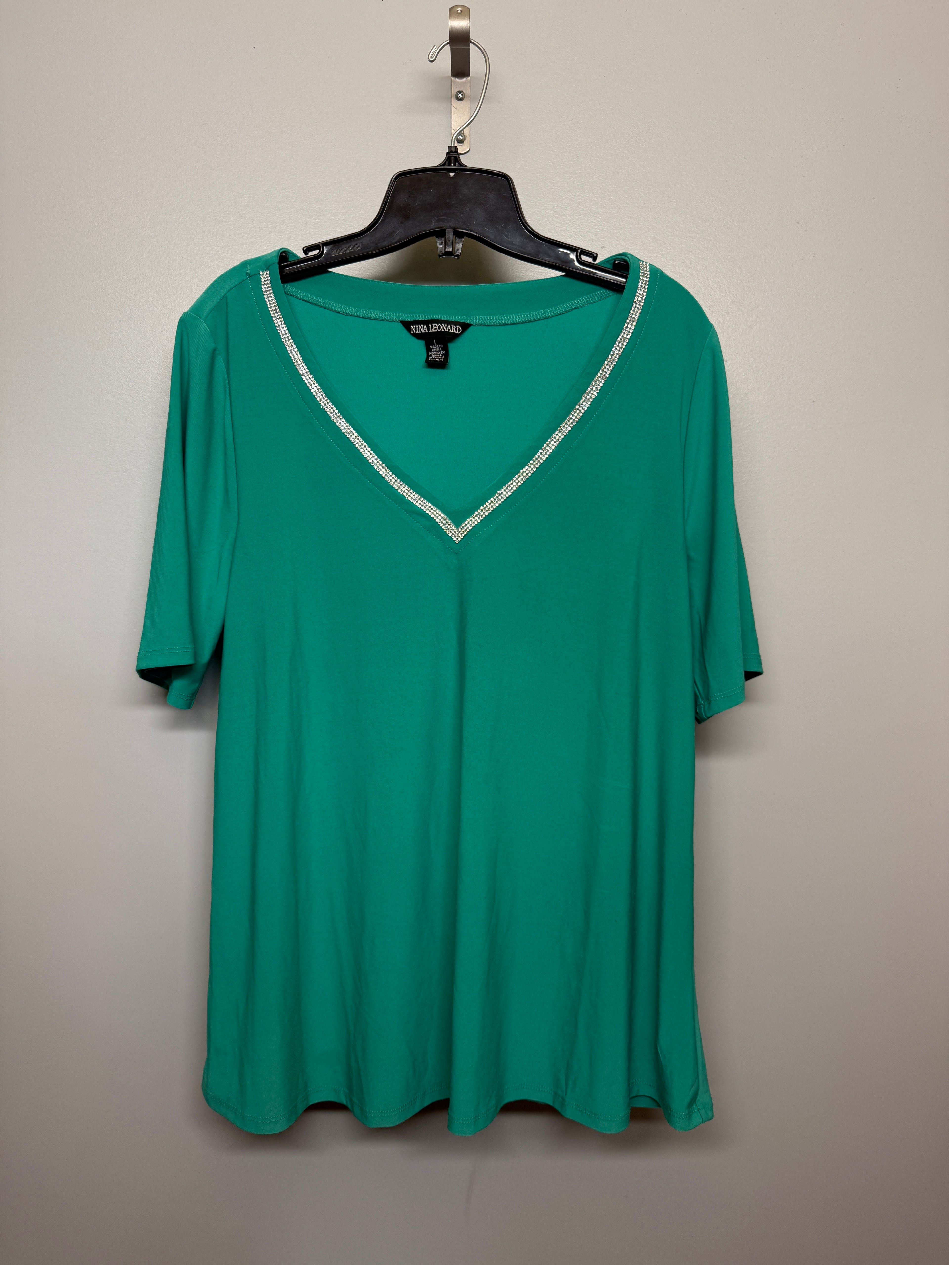 Nina Leonard Green Rhinestone Shirt