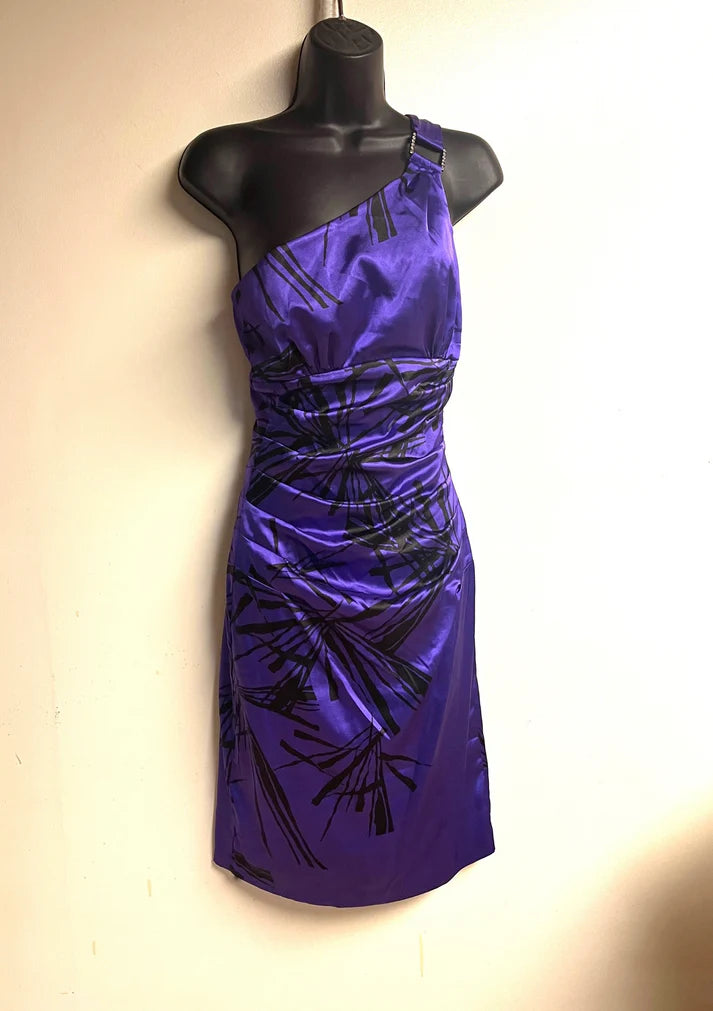 Purple Rhinestone One Shoulder Le Chateau Dress