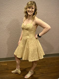 Vintage Beige Sparkled Halter Dress