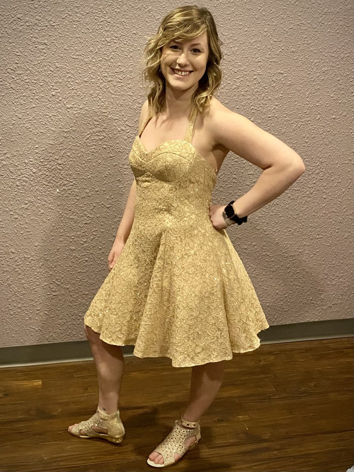 Vintage Beige Sparkled Halter Dress