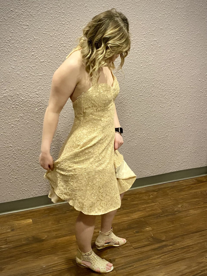 Vintage Beige Sparkled Halter Dress