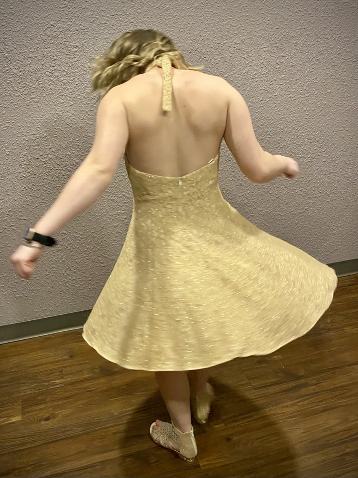 Vintage Beige Sparkled Halter Dress