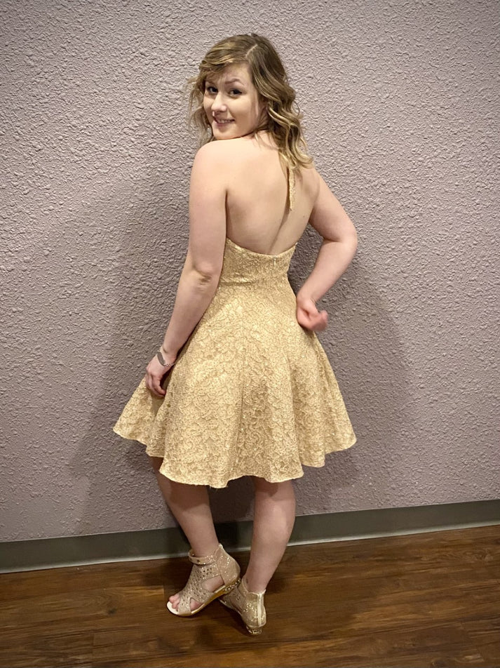 Vintage Beige Sparkled Halter Dress